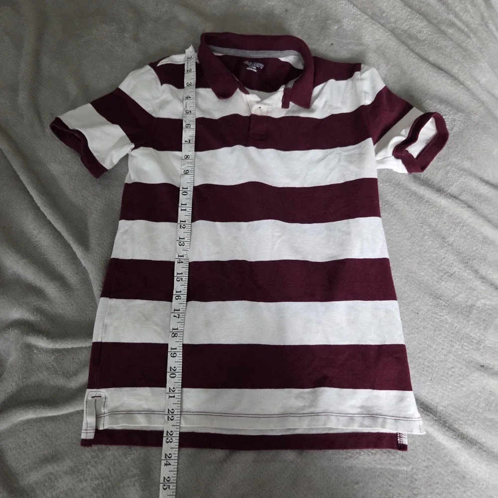 Old Navy Polo Shirt Kids 10-12 Red White Striped Stretch Short Sleeve Top